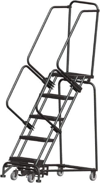 Ballymore - 83" 5 Step Rolling Warehouse Ladder - Lock Step Rolling Safety Ladder, 450 Lb Capacity, 50" Platform Height, 24" Base Width x 43" Base Depth, Perforated Tread - Eagle Tool & Supply