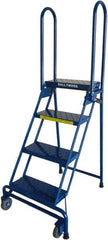 Ballymore - 60" 4 Step Rolling Warehouse Ladder - Lock-N-Stock, 300 Lb Capacity, 38" Platform Height, 24" Base Width x 30" Base Depth, Perforated Tread - Eagle Tool & Supply