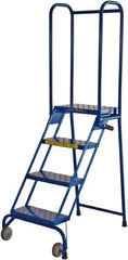 Ballymore - 68" 4 Step Rolling Warehouse Ladder - Lock-N-Stock, 300 Lb Capacity, 38" Platform Height, 24" Base Width x 35" Base Depth, Perforated Tread - Eagle Tool & Supply