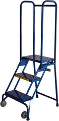 Ballymore - 59" 3 Step Rolling Warehouse Ladder - Lock-N-Stock, 350 Lb Capacity, 28-1/2" Platform Height, 24" Base Width x 28" Base Depth, Perforated Tread - Eagle Tool & Supply