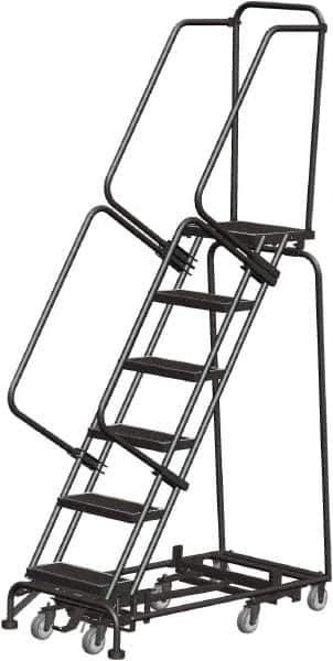 Ballymore - 93" 6 Step Rolling Warehouse Ladder - Lock Step Rolling Safety Ladder, 450 Lb Capacity, 60" Platform Height, 24" Base Width x 49" Base Depth, Perforated Tread - Eagle Tool & Supply