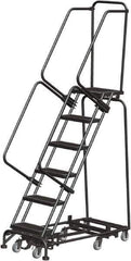 Ballymore - 93" 6 Step Rolling Warehouse Ladder - Lock Step Rolling Safety Ladder, 450 Lb Capacity, 60" Platform Height, 24" Base Width x 49" Base Depth, Perforated Tread - Eagle Tool & Supply