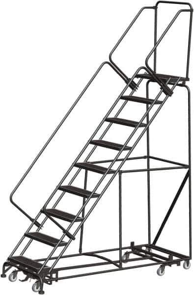 Ballymore - 123" 9 Step Rolling Warehouse Ladder - Lock Step Rolling Safety Ladder, 450 Lb Capacity, 90" Platform Height, 32" Base Width x 82" Base Depth, Perforated Tread - Eagle Tool & Supply