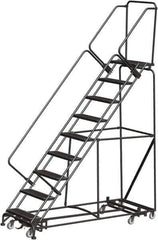 Ballymore - 123" 9 Step Rolling Warehouse Ladder - Lock Step Rolling Safety Ladder, 450 Lb Capacity, 90" Platform Height, 32" Base Width x 82" Base Depth, Perforated Tread - Eagle Tool & Supply