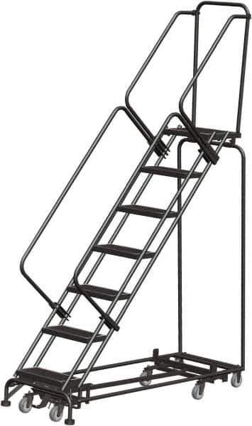 Ballymore - 103" 7 Step Rolling Warehouse Ladder - Lock Step Rolling Safety Ladder, 450 Lb Capacity, 70" Platform Height, 32" Base Width x 66" Base Depth, Perforated Tread - Eagle Tool & Supply