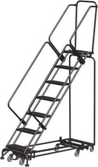 Ballymore - 103" 7 Step Rolling Warehouse Ladder - Lock Step Rolling Safety Ladder, 450 Lb Capacity, 70" Platform Height, 32" Base Width x 66" Base Depth, Perforated Tread - Eagle Tool & Supply