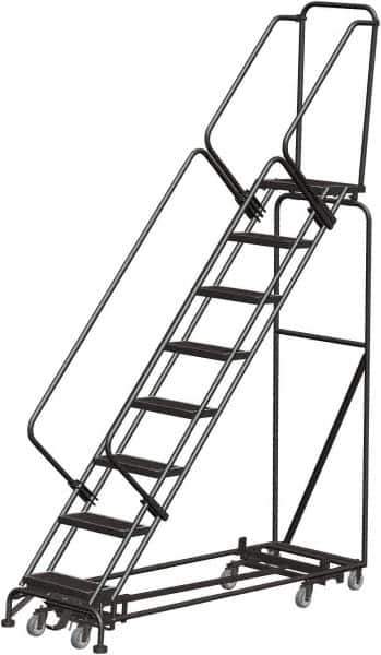 Ballymore - 113" 8 Step Rolling Warehouse Ladder - Lock Step Rolling Safety Ladder, 450 Lb Capacity, 80" Platform Height, 32" Base Width x 74" Base Depth, Perforated Tread - Eagle Tool & Supply