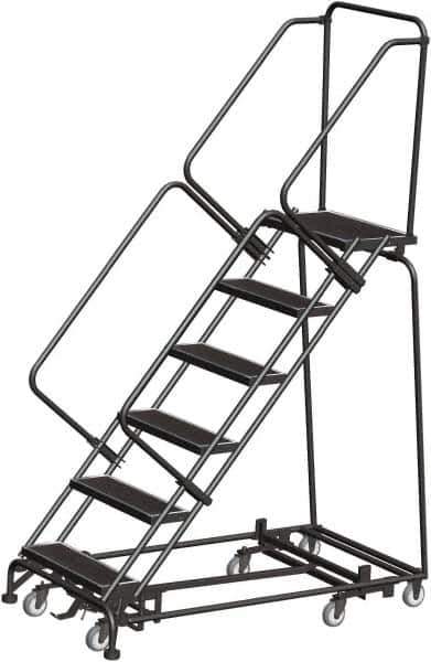 Ballymore - 93" 6 Step Rolling Warehouse Ladder - Lock Step Rolling Safety Ladder, 450 Lb Capacity, 60" Platform Height, 32" Base Width x 58" Base Depth, Perforated Tread - Eagle Tool & Supply