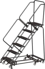 Ballymore - 93" 6 Step Rolling Warehouse Ladder - Lock Step Rolling Safety Ladder, 450 Lb Capacity, 60" Platform Height, 32" Base Width x 58" Base Depth, Perforated Tread - Eagle Tool & Supply
