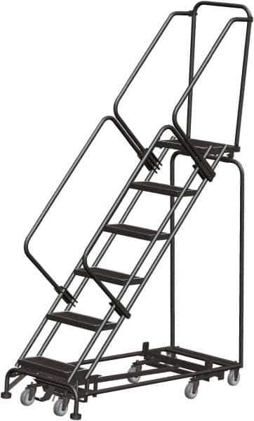 Ballymore - 93" 6 Step Rolling Warehouse Ladder - Lock Step Rolling Safety Ladder, 450 Lb Capacity, 60" Platform Height, 24" Base Width x 58" Base Depth, Perforated Tread - Eagle Tool & Supply