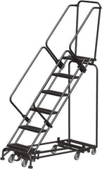 Ballymore - 93" 6 Step Rolling Warehouse Ladder - Lock Step Rolling Safety Ladder, 450 Lb Capacity, 60" Platform Height, 24" Base Width x 58" Base Depth, Perforated Tread - Eagle Tool & Supply