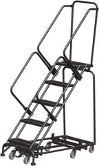 Ballymore - 83" 5 Step Rolling Warehouse Ladder - Lock Step Rolling Safety Ladder, 450 Lb Capacity, 50" Platform Height, 32" Base Width x 50" Base Depth, Perforated Tread - Eagle Tool & Supply
