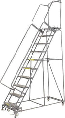 Ballymore - 133" 10 Step Rolling Warehouse Ladder - Lock Step Rolling Safety Ladder, 450 Lb Capacity, 100" Platform Height, 32" Base Width x 74" Base Depth, Perforated Tread - Eagle Tool & Supply