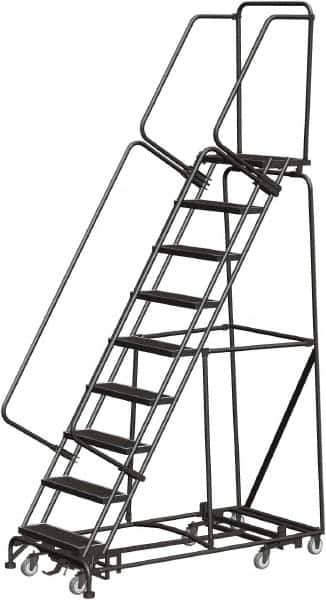 Ballymore - 123" 9 Step Rolling Warehouse Ladder - Lock Step Rolling Safety Ladder, 450 Lb Capacity, 90" Platform Height, 32" Base Width x 68" Base Depth, Perforated Tread - Eagle Tool & Supply