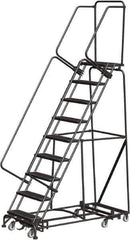 Ballymore - 123" 9 Step Rolling Warehouse Ladder - Lock Step Rolling Safety Ladder, 450 Lb Capacity, 90" Platform Height, 32" Base Width x 68" Base Depth, Perforated Tread - Eagle Tool & Supply