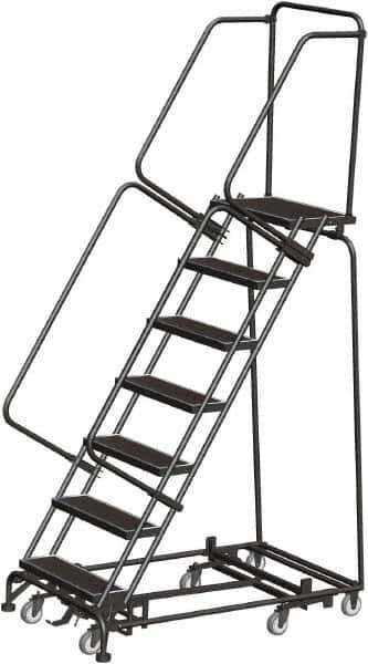 Ballymore - 103" 7 Step Rolling Warehouse Ladder - Lock Step Rolling Safety Ladder, 450 Lb Capacity, 70" Platform Height, 32" Base Width x 55" Base Depth, Perforated Tread - Eagle Tool & Supply