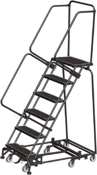 Ballymore - 93" 6 Step Rolling Warehouse Ladder - Lock Step Rolling Safety Ladder, 450 Lb Capacity, 60" Platform Height, 32" Base Width x 49" Base Depth, Perforated Tread - Eagle Tool & Supply