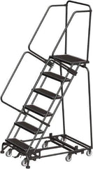 Ballymore - 93" 6 Step Rolling Warehouse Ladder - Lock Step Rolling Safety Ladder, 450 Lb Capacity, 60" Platform Height, 32" Base Width x 49" Base Depth, Perforated Tread - Eagle Tool & Supply