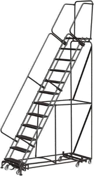 Ballymore - 153" 12 Step Rolling Warehouse Ladder - Lock Step Rolling Safety Ladder, 450 Lb Capacity, 120" Platform Height, 32" Base Width x 87" Base Depth, Perforated Tread - Eagle Tool & Supply