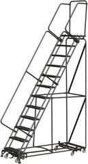 Ballymore - 153" 12 Step Rolling Warehouse Ladder - Lock Step Rolling Safety Ladder, 450 Lb Capacity, 120" Platform Height, 32" Base Width x 87" Base Depth, Perforated Tread - Eagle Tool & Supply