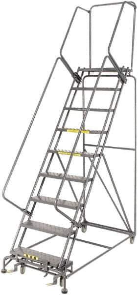 Ballymore - 123" 9 Step Rolling Warehouse Ladder - Lock Step Rolling Safety Ladder, 450 Lb Capacity, 90" Platform Height, 32" Base Width x 68" Base Depth, Perforated Tread - Eagle Tool & Supply