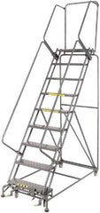 Ballymore - 123" 9 Step Rolling Warehouse Ladder - Lock Step Rolling Safety Ladder, 450 Lb Capacity, 90" Platform Height, 32" Base Width x 68" Base Depth, Perforated Tread - Eagle Tool & Supply