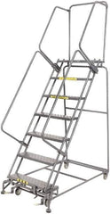 Ballymore - 103" 7 Step Rolling Warehouse Ladder - Lock Step Rolling Safety Ladder, 450 Lb Capacity, 70" Platform Height, 32" Base Width x 55" Base Depth, Perforated Tread - Eagle Tool & Supply