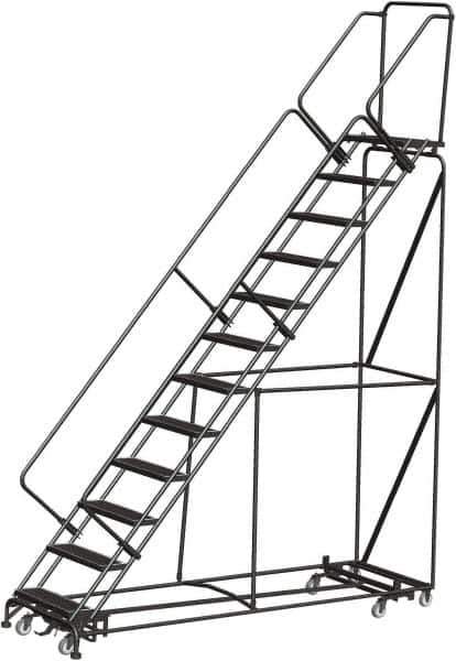 Ballymore - 153" 12 Step Rolling Warehouse Ladder - Lock Step Rolling Safety Ladder, 450 Lb Capacity, 120" Platform Height, 32" Base Width x 106" Base Depth, Perforated Tread - Eagle Tool & Supply