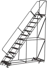 Ballymore - 153" 12 Step Rolling Warehouse Ladder - Lock Step Rolling Safety Ladder, 450 Lb Capacity, 120" Platform Height, 32" Base Width x 106" Base Depth, Perforated Tread - Eagle Tool & Supply