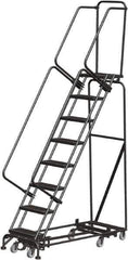 Ballymore - 113" 8 Step Rolling Warehouse Ladder - Lock Step Rolling Safety Ladder, 450 Lb Capacity, 80" Platform Height, 24" Base Width x 61" Base Depth, Perforated Tread - Eagle Tool & Supply