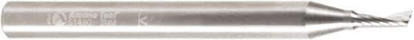 Amana Tool - 3mm Cutting Diam x 0.314" Length of Cut, 1 Flute, Upcut Spiral Router Bit - Uncoated, Right Hand Cut, Solid Carbide, 2-31/64" OAL x 1/4" Shank Diam, 20° Helix Angle - Eagle Tool & Supply