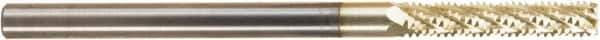 Amana Tool - 1/4" Cutting Diam x 1-1/4" Length of Cut, 6 Flute, Compression Spiral Router Bit - Zirconium Coated, Right Hand Cut, Solid Carbide, 4" OAL x 1/4" Shank Diam, Assorted Router Styles, 20° Helix Angle - Eagle Tool & Supply