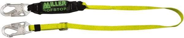 Miller - 6' Long, 310 Lb Capacity, 1 Leg Locking Snap Hook Harness Shock Absorbing Lanyard - 1-1/2" Diam, Polyester Webbing, Locking Snap Hook Anchorage Connection - Eagle Tool & Supply