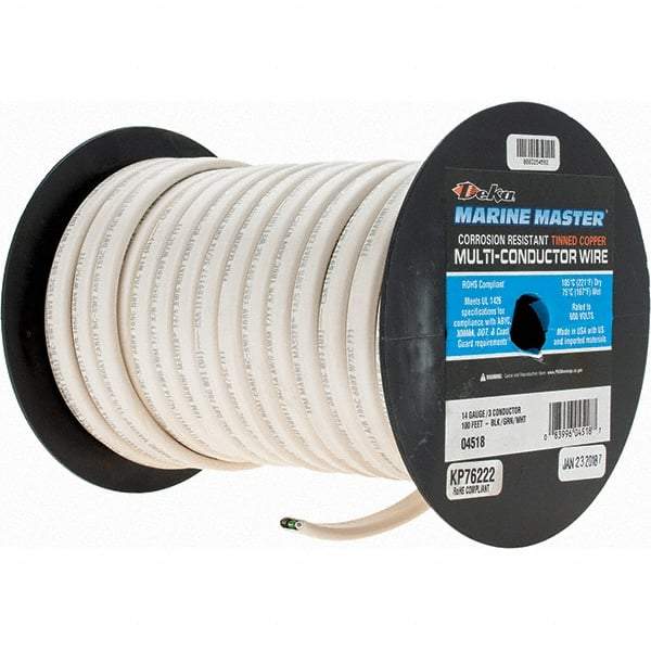 EastPenn - 14 AWG, 3 Strand, 100' OAL, Tinned Copper Hook Up Wire - White Thermoplastic Jacket - Eagle Tool & Supply