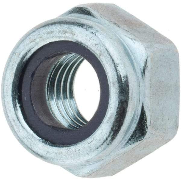 Value Collection - 1/4-28 UNF Grade 2 Hex Lock Nut with Nylon Insert - 7/16" Width Across Flats, 19/64" High, Zinc-Plated Finish - Eagle Tool & Supply