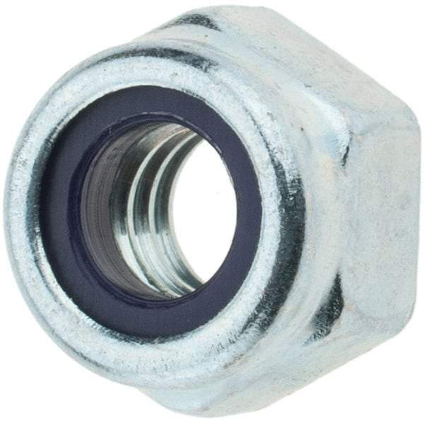 Value Collection - 1/4-20 UNC Grade 2 Hex Lock Nut with Nylon Insert - 7/16" Width Across Flats, 19/64" High, Zinc-Plated Finish - Eagle Tool & Supply