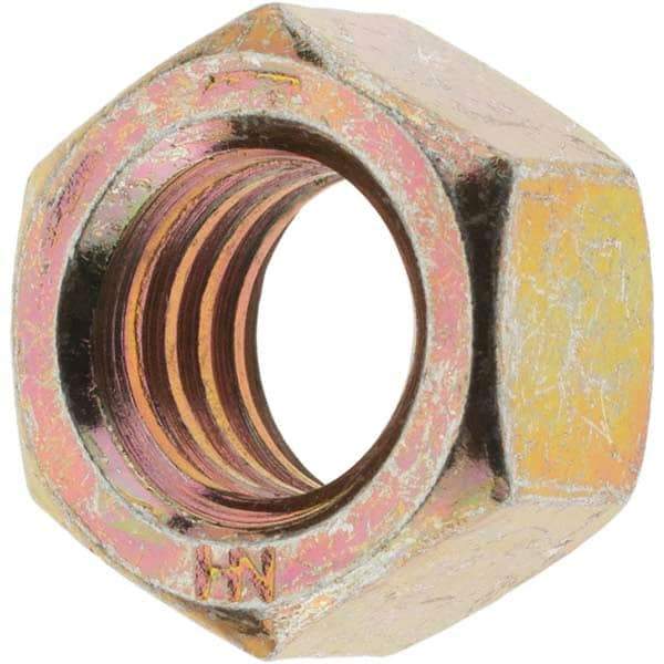 Value Collection - 3/8-16 UNC Steel Right Hand Hex Nut - 9/16" Across Flats, 21/64" High, Zinc Yellow Dichromate Finish - Eagle Tool & Supply