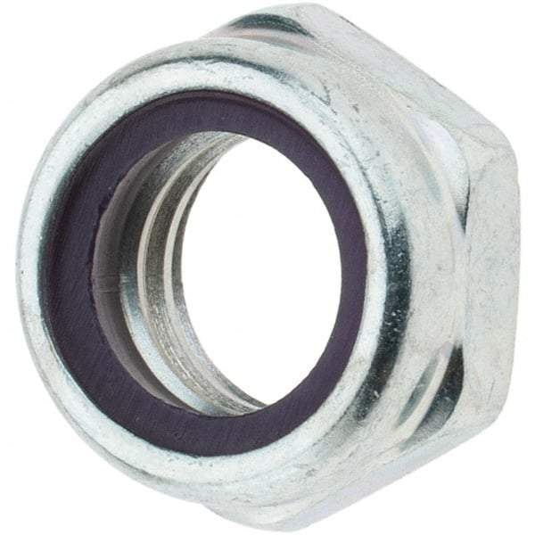 Value Collection - 7/16-14 UNC Grade 2 Hex Jam Lock Nut with Nylon Insert - 11/16" Width Across Flats, 21/64" High, Zinc-Plated Finish - Eagle Tool & Supply