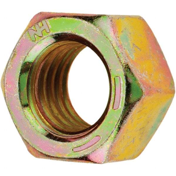 Value Collection - 1/2-13 UNC Steel Right Hand Hex Nut - 3/4" Across Flats, 7/16" High, Zinc Yellow Dichromate Finish - Eagle Tool & Supply