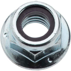 Value Collection - 3/8-16 UNC Grade 2 Hex Flange Lock Nut with Nylon Insert - 9/16" Width Across Flats, 7/16" High, Zinc-Plated Finish - Eagle Tool & Supply