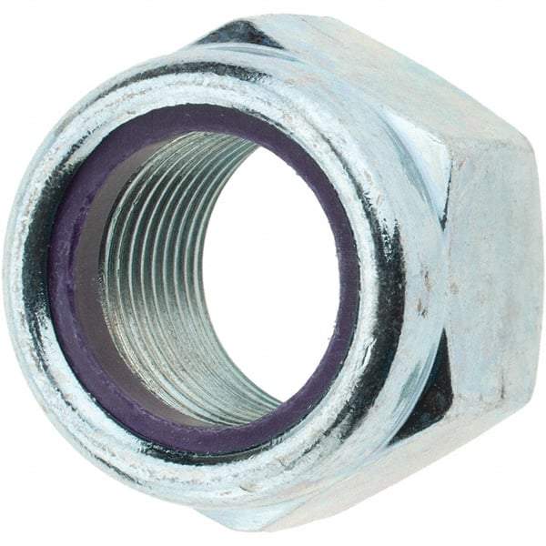 Value Collection - 7/8-14 UNF Grade B Hex Lock Nut with Nylon Insert - 1-1/4" Width Across Flats, 63/64" High, Zinc-Plated Finish - Eagle Tool & Supply