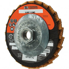 Standard Abrasives - 60 Grit, 4-1/2" Disc Diam, 5/8-11 Center Hole, Type 29 Flap Disc - 10,000 Max RPM, Arbor Attaching System, Coated - Eagle Tool & Supply