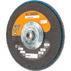 Camel Grinding Wheels - 80 Grit, 7" Disc Diam, 5/8-11 Center Hole, Type 29 Zirconia Alumina Flap Disc - 13,300 Max RPM, Arbor Attaching System, Coated - Eagle Tool & Supply