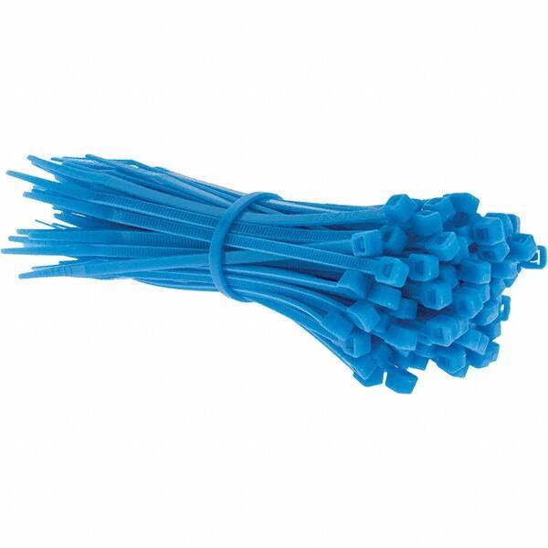 Value Collection - 4" Long Blue Nylon Standard Cable Tie - 18 Lb Tensile Strength, 21mm Max Bundle Diam - Eagle Tool & Supply