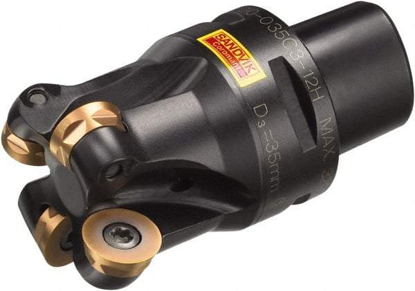 Sandvik Coromant - 5 Inserts, 1.4173" Cutter Diam, 0.315" Max Depth of Cut, Indexable High-Feed Face Mill - 3.5433" High, R300..Cx Toolholder, R300-1648.. Inserts, Series CoroMill 300 - Eagle Tool & Supply