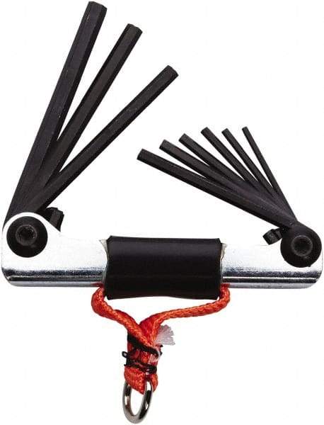 Proto - 9 Piece Fold-Up Tethered Hex Key Set - Hex Range 5/64 to 1/4", Steel - Eagle Tool & Supply