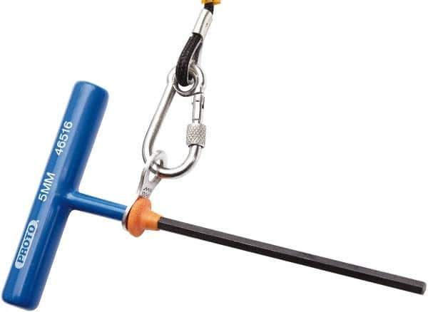 Proto - 5mm Hex, Tethered T-Handle Cushion Grip, Hex Key - 6" OAL, Alloy Steel, Metric System of Measurement - Eagle Tool & Supply