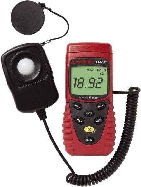 Amprobe - 9 Volt Battery, 20 to 20,000 FC, LCD Display, Silicone Photodiode Light Meter - 3 Accuracy, Compatible with All Visible Light Lighting, Built In Memory - Eagle Tool & Supply