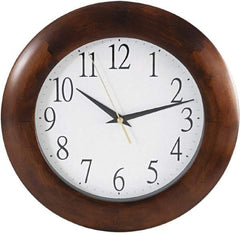 Hon - 9" Diam, White Face, Dial Wall Clock - Analog Display, Cherry Case, Runs on AA Battery - Eagle Tool & Supply