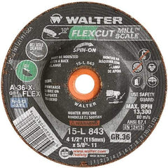 WALTER Surface Technologies - 4-1/2" 36 Grit Aluminum Oxide/Silicon Carbide Blend Cutoff Wheel - 5/8-11 Arbor, 13,300 Max RPM, Use with Angle Grinders - Eagle Tool & Supply